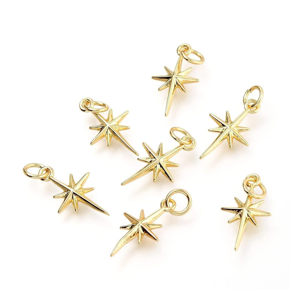 1880 20Pcs 18K Gold Plated Brass Pendants Golden North Star Charms Gold